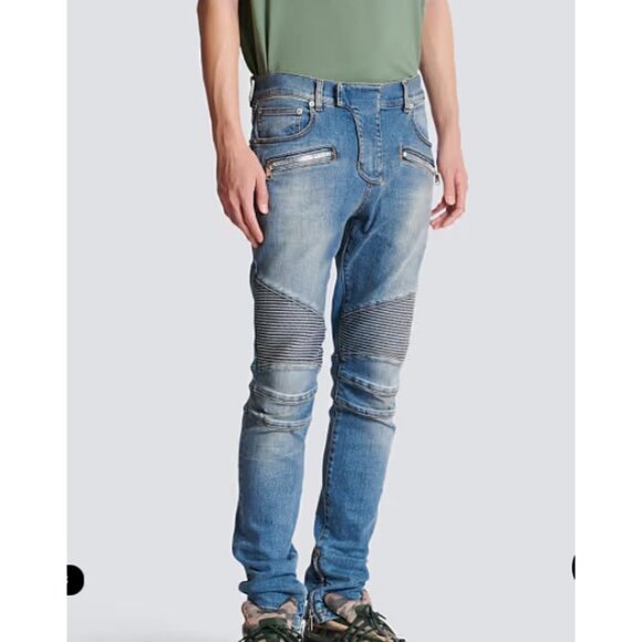 Pierre BALMAIN japanese Denim Moto biker Jeans Size 29 31 - Picture 1 of 6